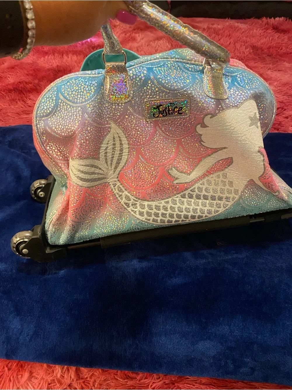 Justice Holographic Mermaid Duffle Bag - Pink, Blue